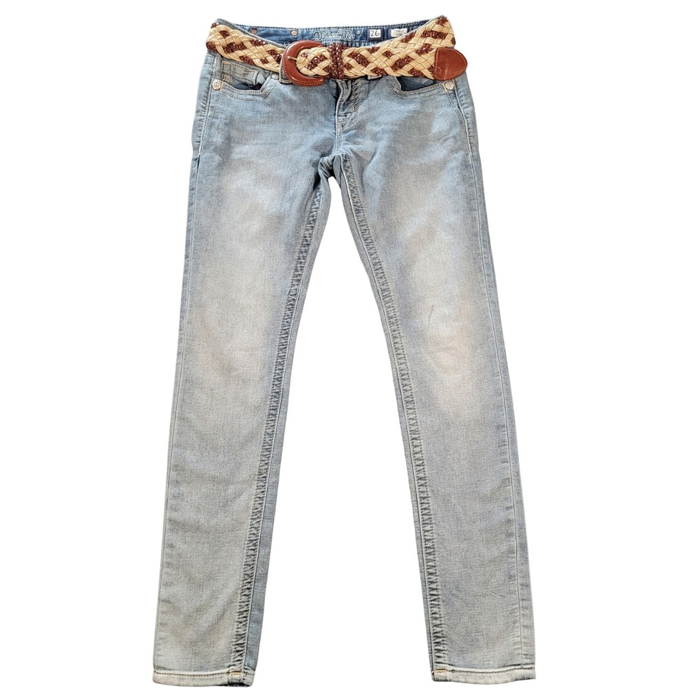 Miss Me Signature Jeans‎ Womens 26 Blue Denim Belted Waist Skinny Leg Streetwear